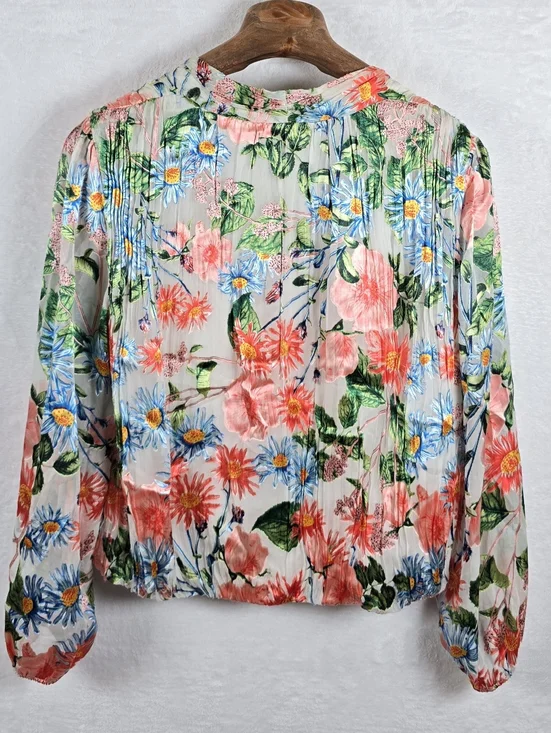 Alice + Olivia Trista Silk Blend Cross Front Blouson Top Floral Print Sz.M - Picture 4 of 8